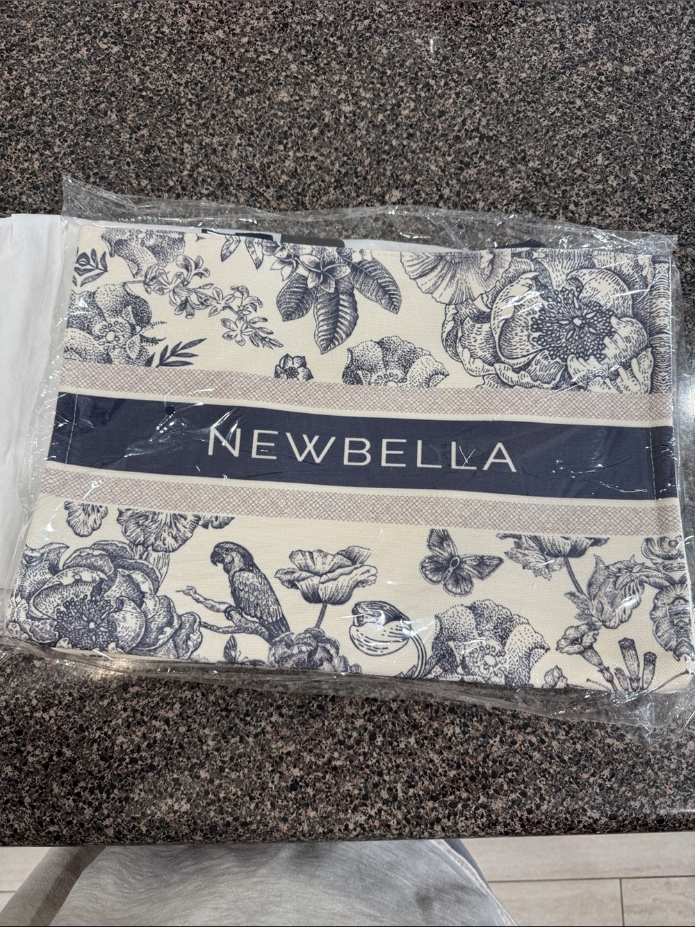 NEWBELLA Navy & Cream Floral Tote Bag
